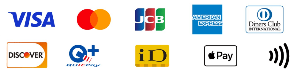 VISA / Mastercard / JCB / AMERICAN EXPRESS / Diners Club / DISCOVER / QUICPay / iD / Apple Pay / タッチ決済